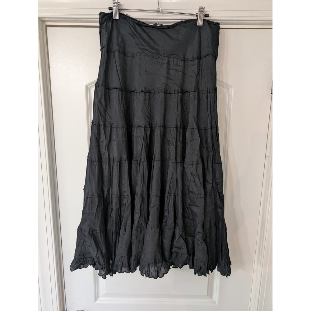 Chaudry Black Tiered Maxi Skirt Women Large witchy Boho whimsigoth dark gypsy
